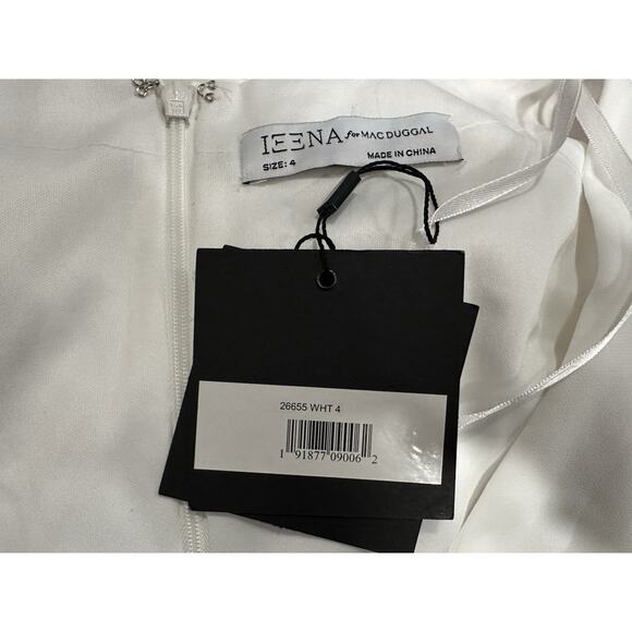 Mac Duggal 26655 White Long Blouson Sleeve Ruched Mini Dress Sz 4 - Picture 9 of 9